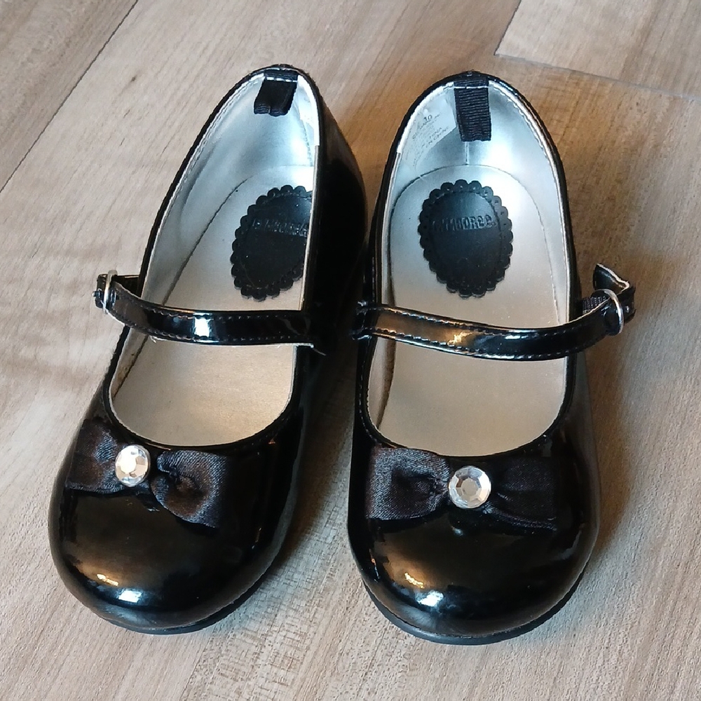 Gymboree Black Patent Dress Shoes with Bow and Gem Size Girl Toddler 10
